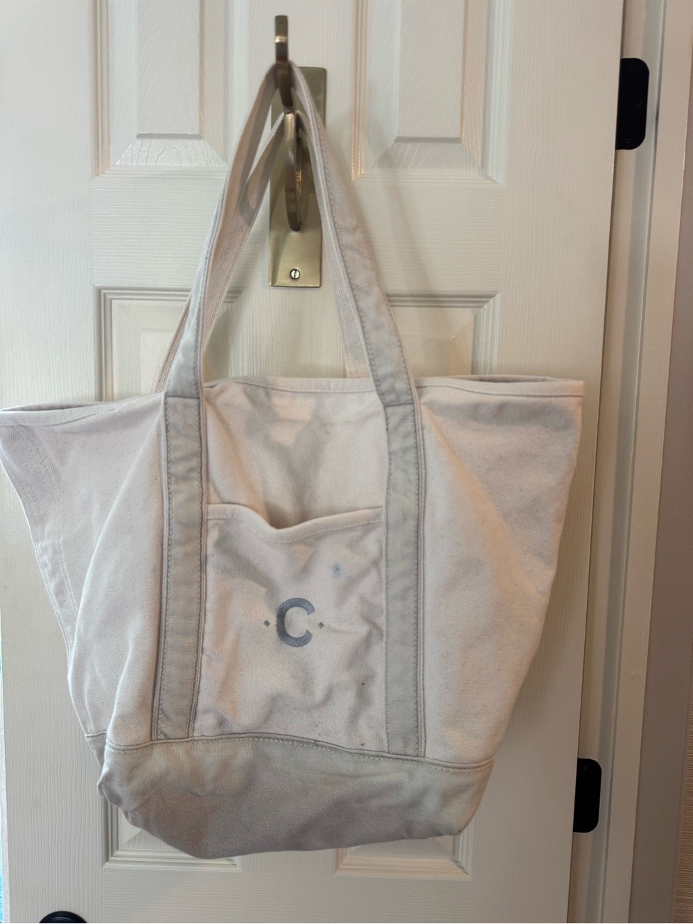 Canvas Tote Bag in Light Beige with Monogram C